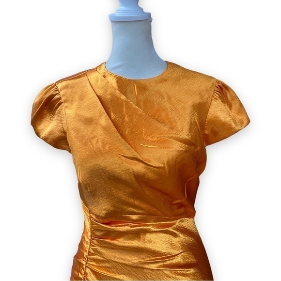 cinq a Sept Natalia Short Sleeve Satin Mini Dress in Citrine Orange | Size 0 - Picture 3 of 15